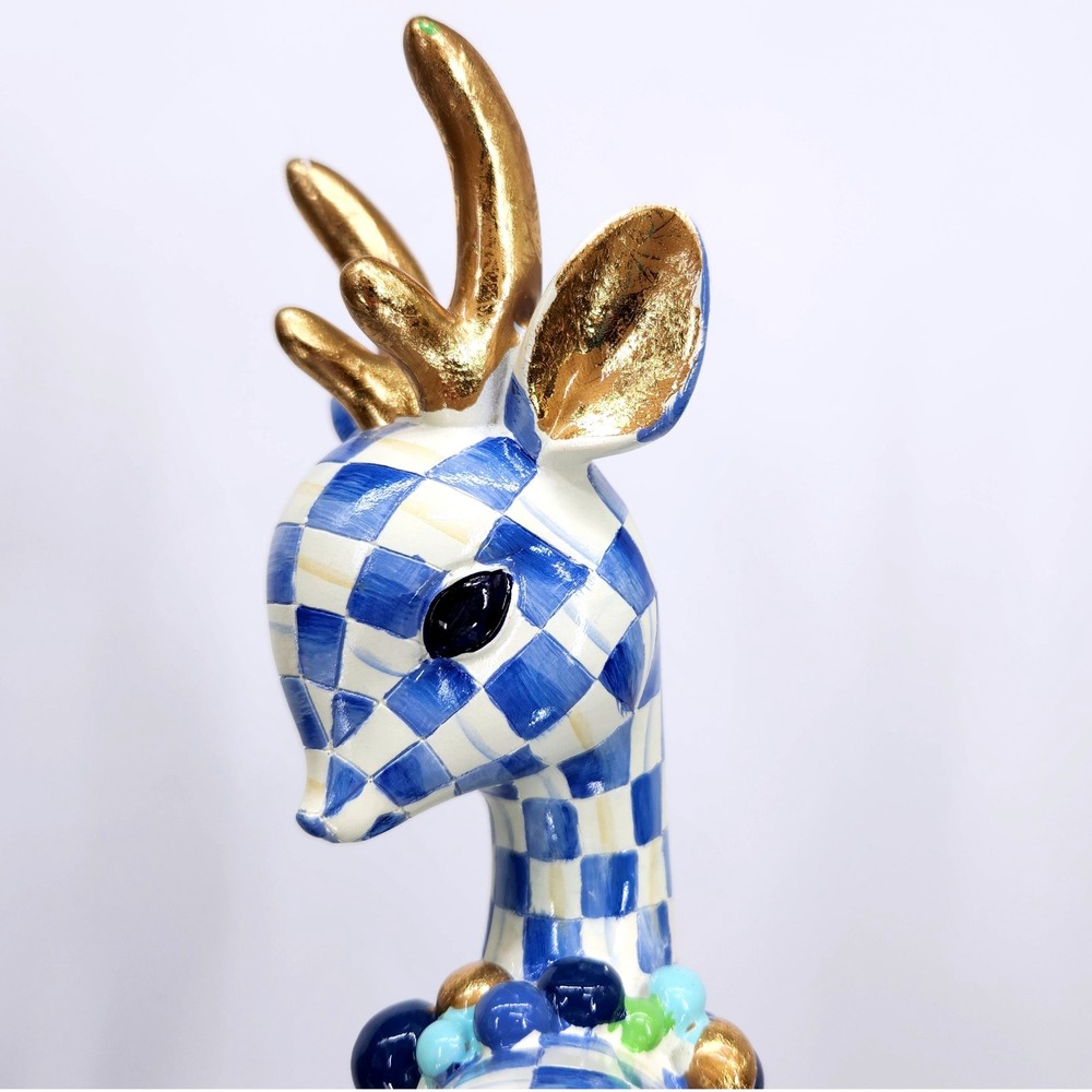 Mackenzie-Childs Royal Check Deary Deer on Ornament - Gold Antlers Holiday 16" - Picture 9 of 16